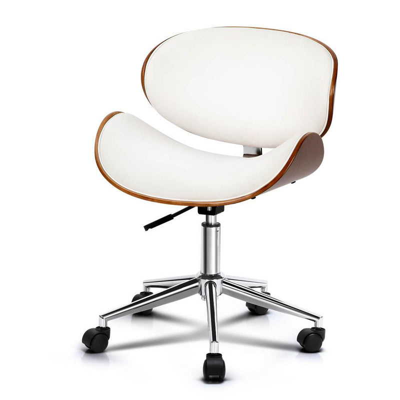 Wooden Curved Back Office Chair (Brown & White) - Rivercity House & Home Co. (ABN 18 642 972 209) - Affordable Modern Furniture Australia