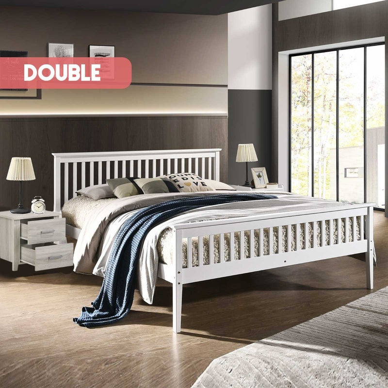 Wooden Double Bed Frame White - Furniture > Bedroom - Rivercity House & Home Co. (ABN 18 642 972 209) - Affordable Modern Furniture Australia