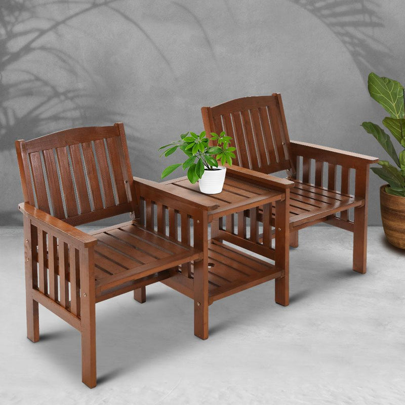 Wooden Garden Bench Loveseat Brown - Rivercity House & Home Co. (ABN 18 642 972 209) - Affordable Modern Furniture Australia