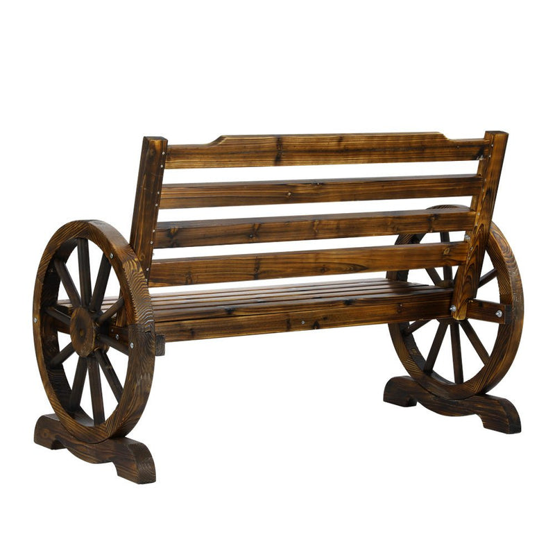 Rustic Wooden Wagon Wheel Garden Bench Seat Brown - Furniture > Outdoor - Rivercity House & Home Co. (ABN 18 642 972 209) - Affordable Modern Furniture Australia