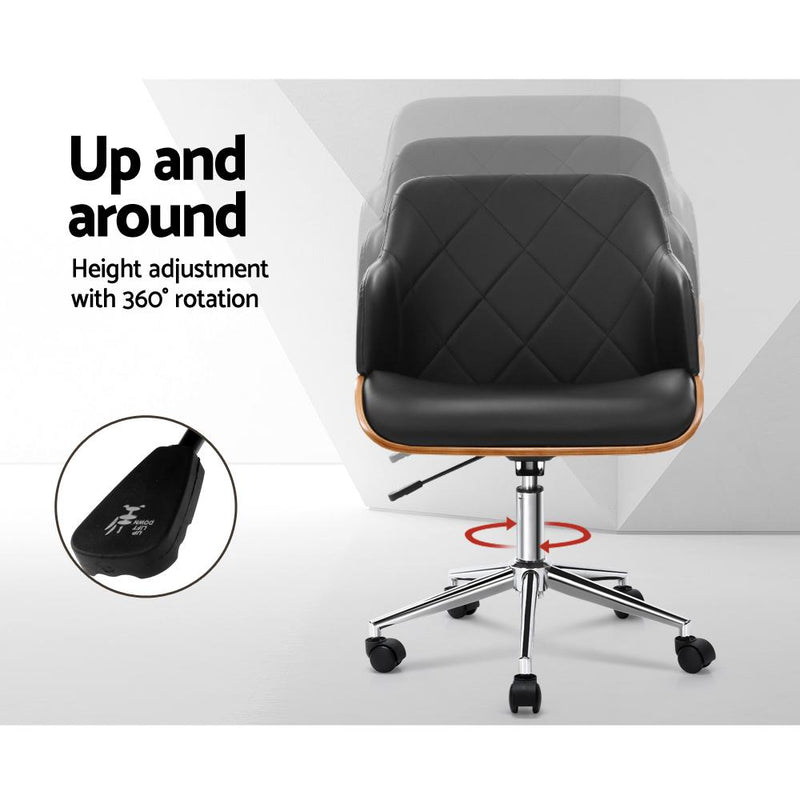 Wooden Office Chair Computer PU Leather Desk Chairs Executive Black Wood - Rivercity House & Home Co. (ABN 18 642 972 209) - Affordable Modern Furniture Australia
