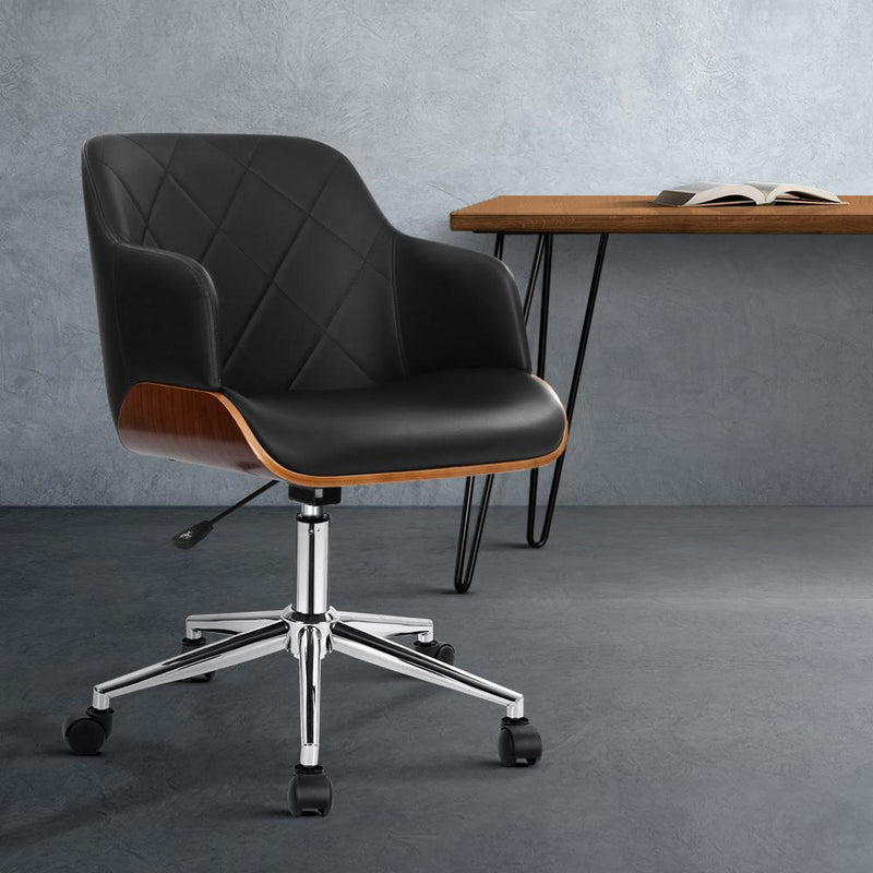 Wooden Office Chair Computer PU Leather Desk Chairs Executive Black Wood - Rivercity House & Home Co. (ABN 18 642 972 209) - Affordable Modern Furniture Australia