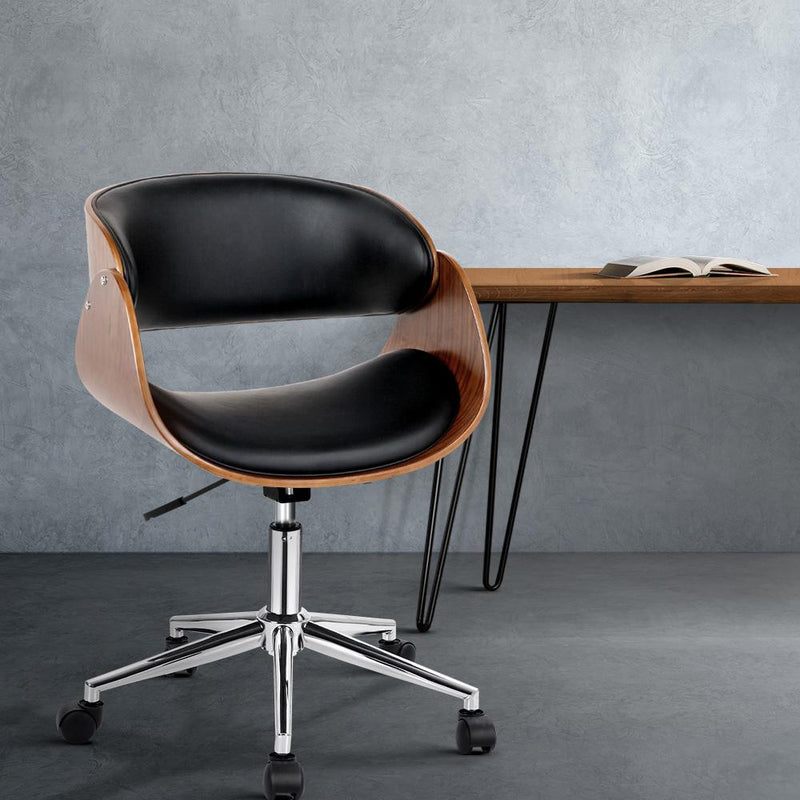Wooden Office Desk Chair (Brown & Black) - Rivercity House & Home Co. (ABN 18 642 972 209) - Affordable Modern Furniture Australia