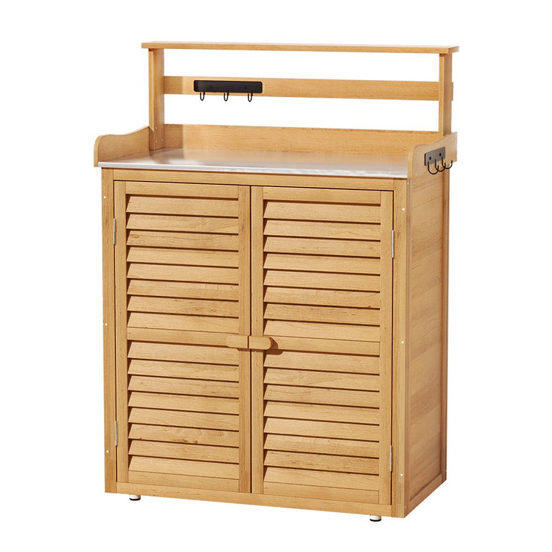 Wooden Outdoor Storage Cabinet Box With Steel Table Top - Home & Garden > Storage - Rivercity House & Home Co. (ABN 18 642 972 209) - Affordable Modern Furniture Australia