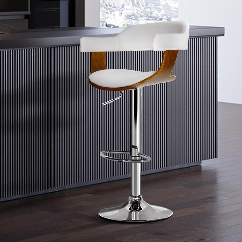 Wooden PU Leather Bar Stool - White and Chrome - Rivercity House & Home Co. (ABN 18 642 972 209) - Affordable Modern Furniture Australia