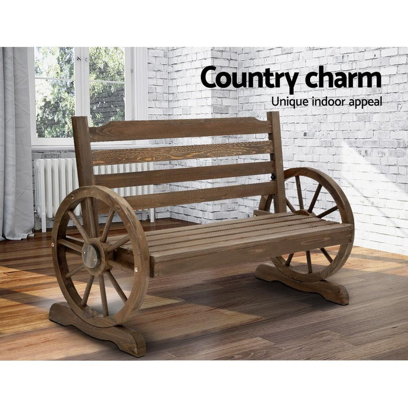 Wooden Wagon Wheel Bench Seat (Brown) - Furniture - Rivercity House And Home Co.