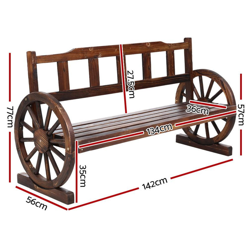 Wooden Wagon Wheel Bench Seat - Furniture - Rivercity House & Home Co. (ABN 18 642 972 209) - Affordable Modern Furniture Australia