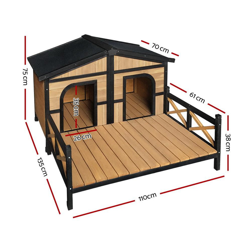 XXL Wooden Pet Kennel With Deck & Removable Divider - Pet Care - Rivercity House & Home Co. (ABN 18 642 972 209) - Affordable Modern Furniture Australia