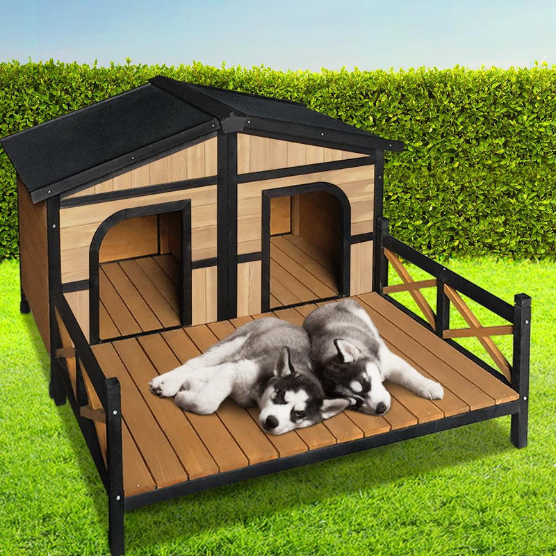 XXL Wooden Pet Kennel With Deck & Removable Divider - Pet Care - Rivercity House & Home Co. (ABN 18 642 972 209) - Affordable Modern Furniture Australia