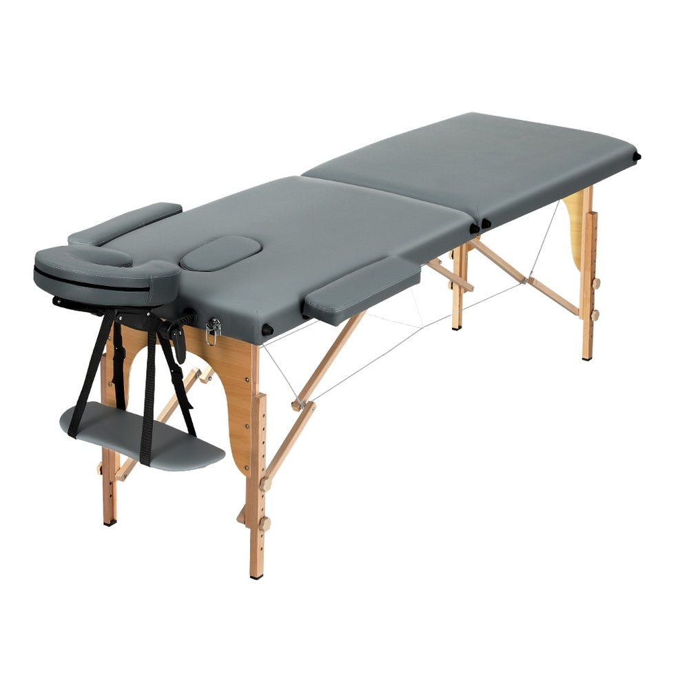 Massage Table 56cm Portable 2 Fold Wooden Beauty Bed Grey - Health & Beauty > Massage - Rivercity House & Home Co. (ABN 18 642 972 209) - Affordable Modern Furniture Australia