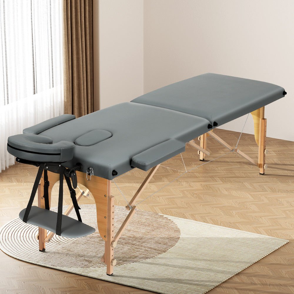 Massage Table 56cm Portable 2 Fold Wooden Beauty Bed Grey - Health & Beauty > Massage - Rivercity House & Home Co. (ABN 18 642 972 209) - Affordable Modern Furniture Australia