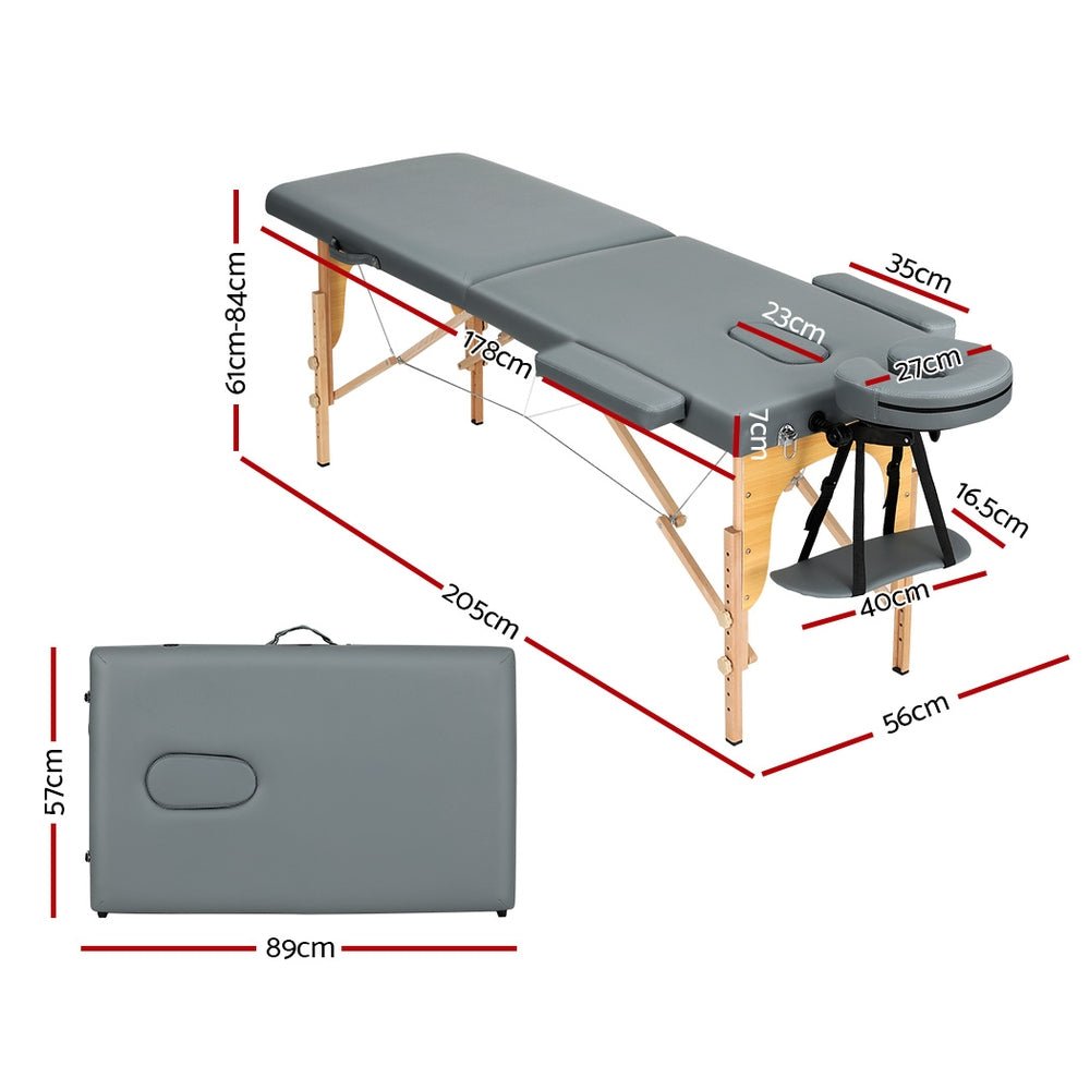 Massage Table 56cm Portable 2 Fold Wooden Beauty Bed Grey - Health & Beauty > Massage - Rivercity House & Home Co. (ABN 18 642 972 209) - Affordable Modern Furniture Australia