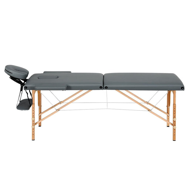Zenses Massage Table 56cm Portable 2 Fold Wooden Beauty Bed Grey - Health & Beauty > Massage - Rivercity House & Home Co. (ABN 18 642 972 209)