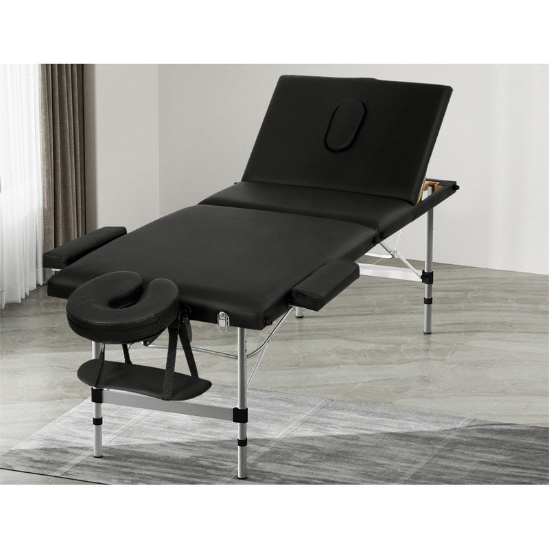Zenses Massage Table 65cm Portable 3 Fold Aluminium Beauty Bed Black - Health & Beauty > Massage - Rivercity House & Home Co. (ABN 18 642 972 209)