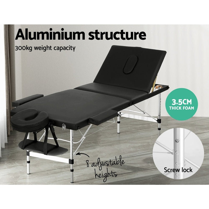 Massage Table 65cm Portable 3 Fold Aluminium Beauty Bed Black - Health & Beauty > Massage - Rivercity House & Home Co. (ABN 18 642 972 209) - Affordable Modern Furniture Australia