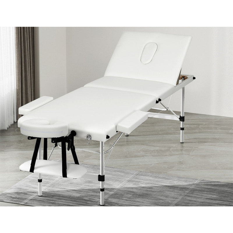Massage Table 65cm Portable 3 Fold Aluminium Beauty Bed White - Health & Beauty > Massage - Rivercity House & Home Co. (ABN 18 642 972 209) - Affordable Modern Furniture Australia