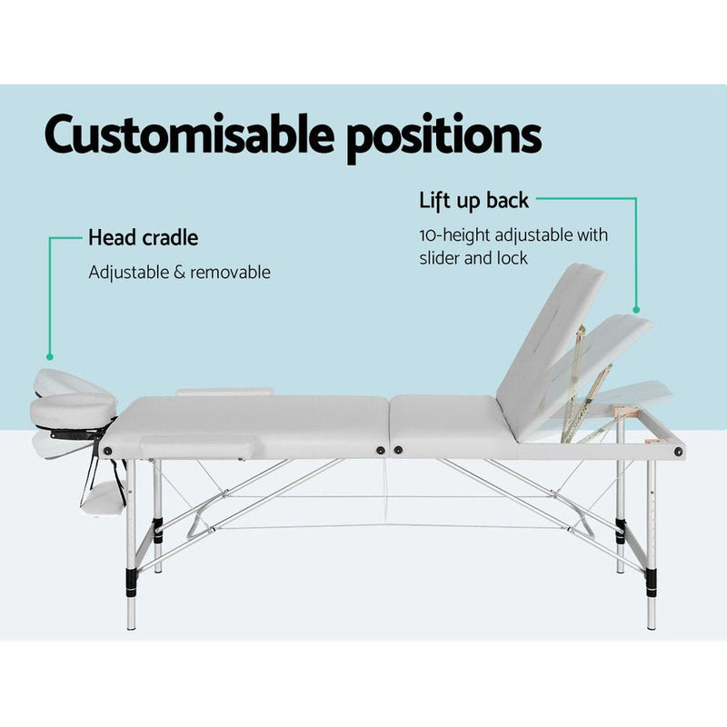 Massage Table 65cm Portable 3 Fold Aluminium Beauty Bed White - Health & Beauty > Massage - Rivercity House & Home Co. (ABN 18 642 972 209) - Affordable Modern Furniture Australia