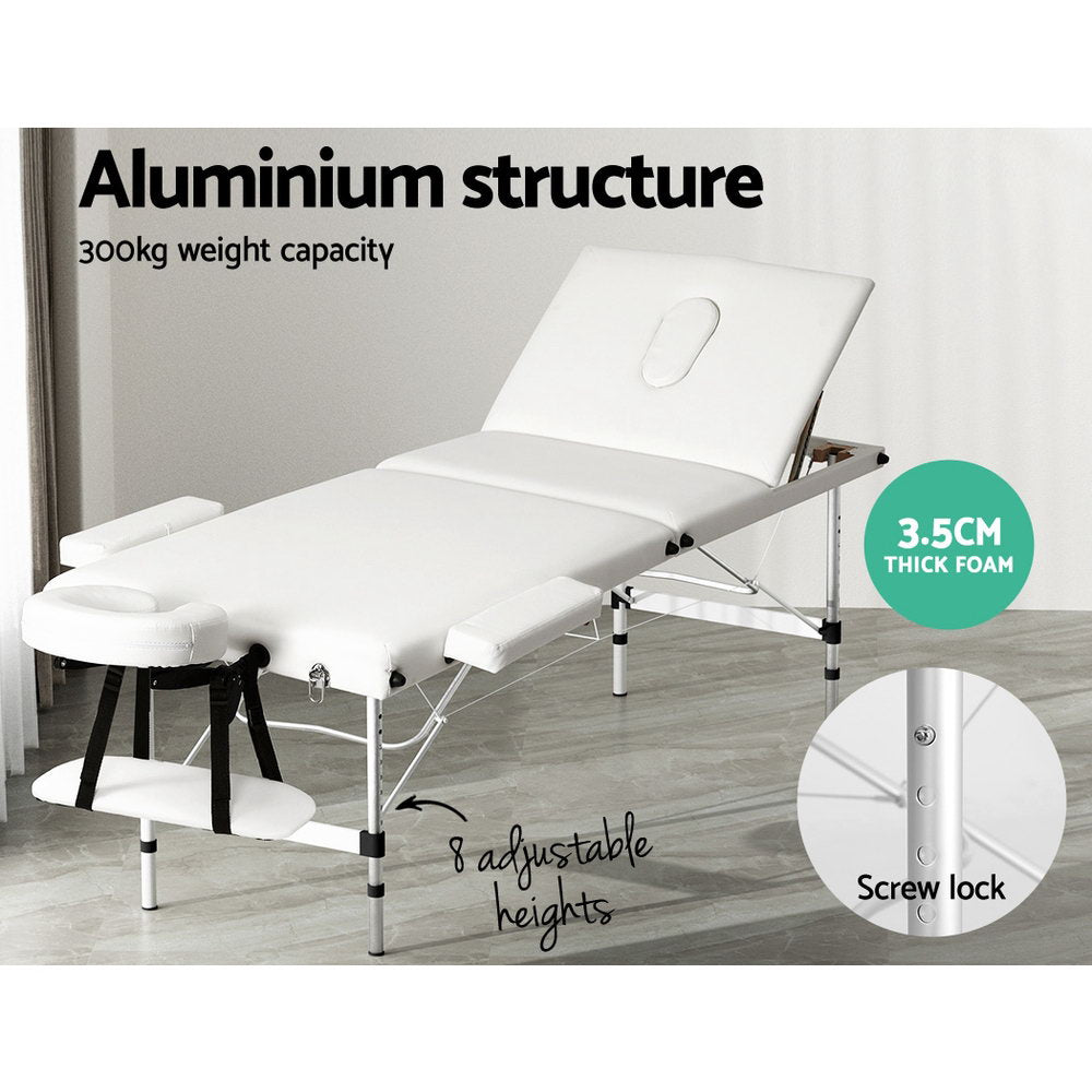 Massage Table 65cm Portable 3 Fold Aluminium Beauty Bed White - Health & Beauty > Massage - Rivercity House & Home Co. (ABN 18 642 972 209) - Affordable Modern Furniture Australia